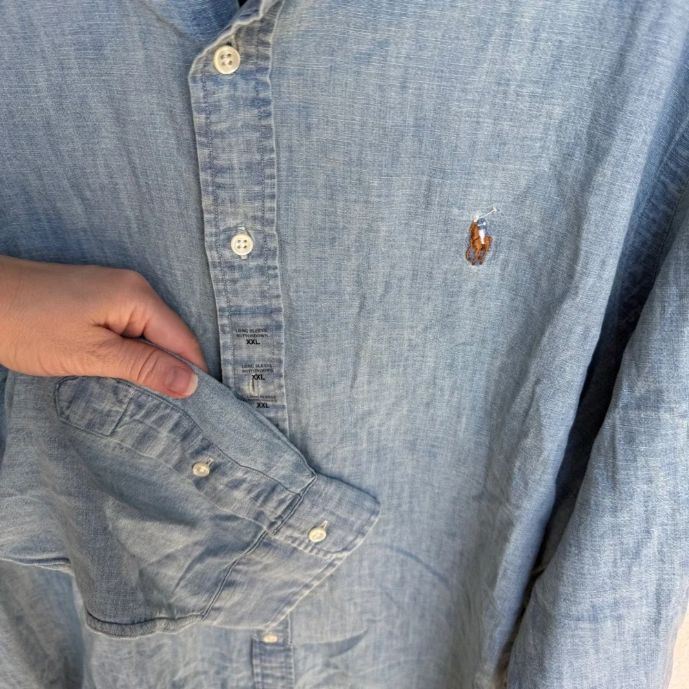 NWT Ralph Lauren Polo Long Sleeve Button Down‎ Shirt Top Blue Chambray Denim XXL